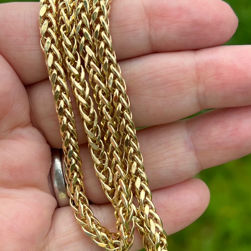 14K YELLOW GOLD BRAIDED WHEAT LINK STYLE CHAIN NECKLACE UNISEX HEAVY HALLMARKED